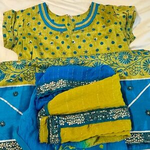 Vintage Hand Painted Silk Indian Dress Salwar